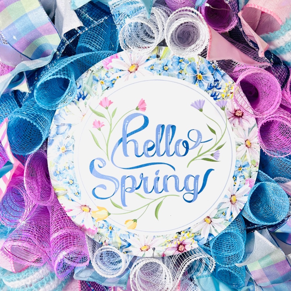 Handmade Hello Spring Prelit Ribbon Wreath 22 in LED W3 - Picture 4 of 9